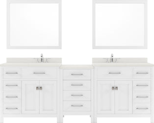 Virtu USA Caroline Parkway 93" Double Bath Vanity with Dazzle White Top and Square Sinks with Brushed Nickel Faucets with Matching Mirror - Luxe Bathroom Vanities