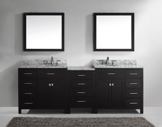 Virtu USA Caroline Parkway 93" Double Bath Vanity with Marble Top and Round Sink with Brushed Nickel Faucet and Mirrors - Luxe Bathroom Vanities Luxury Bathroom Fixtures Bathroom Furniture