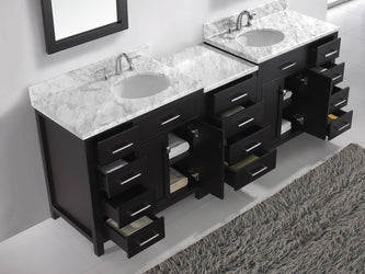 Virtu USA Caroline Parkway 93" Double Bath Vanity with Marble Top and Round Sink with Mirrors - Luxe Bathroom Vanities