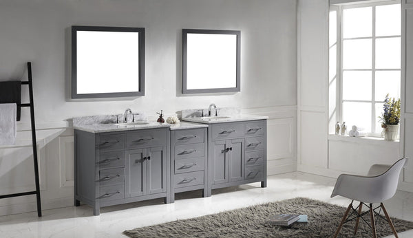 Virtu USA Caroline Parkway 93" Double Bath Vanity with Marble Top and Round Sink with Brushed Nickel Faucet and Mirrors - Luxe Bathroom Vanities
