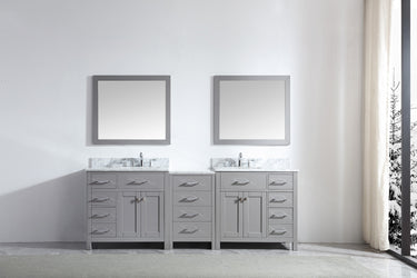 Virtu USA Caroline Parkway 93" Double Bath Vanity in Cashmere Grey with Marble Top and Square Sink with Polished Chrome Faucet and Mirrors - Luxe Bathroom Vanities Luxury Bathroom Fixtures Bathroom Furniture
