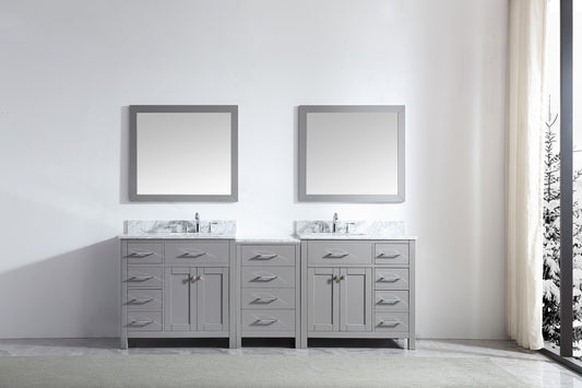 Virtu USA Caroline Parkway 93" Double Bath Vanity in Cashmere Grey with Marble Top and Square Sink with Polished Chrome Faucet and Mirrors - Luxe Bathroom Vanities Luxury Bathroom Fixtures Bathroom Furniture