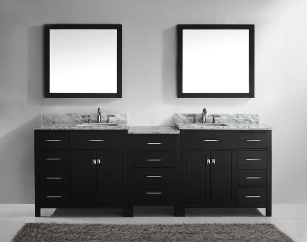 Virtu USA Caroline Parkway 93" Double Bath Vanity with Marble Top and Square Sink with Brushed Nickel Faucet and Mirrors - Luxe Bathroom Vanities Luxury Bathroom Fixtures Bathroom Furniture