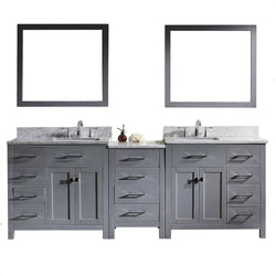 Virtu USA Caroline Parkway 93" Double Bath Vanity with Marble Top and Square Sink with Polished Chrome Faucet and Mirrors - Luxe Bathroom Vanities