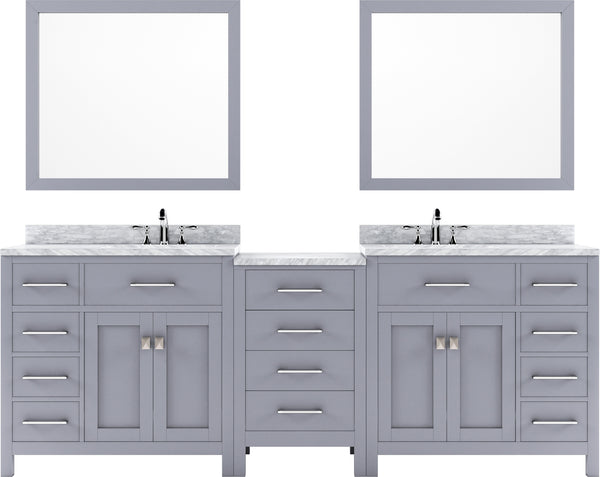 Virtu USA Caroline Parkway 93" Double Bath Vanity with Carrara White Top and Square Sinks with Brushed Nickel Faucets with Matching Mirror - Luxe Bathroom Vanities