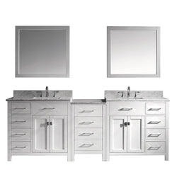 Virtu USA Caroline Parkway 93" Double Bath Vanity with Marble Top and Square Sink with Polished Chrome Faucet and Mirrors - Luxe Bathroom Vanities