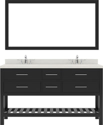 Virtu USA Caroline Estate 60" Double Bath Vanity with Dazzle White Top and Round Sinks with Brushed Nickel Faucets with Matching Mirror - Luxe Bathroom Vanities