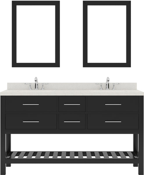 Virtu USA Caroline Estate 60" Double Bath Vanity with Dazzle White Top and Round Sinks with Polished Chrome Faucets with Matching Mirrors - Luxe Bathroom Vanities