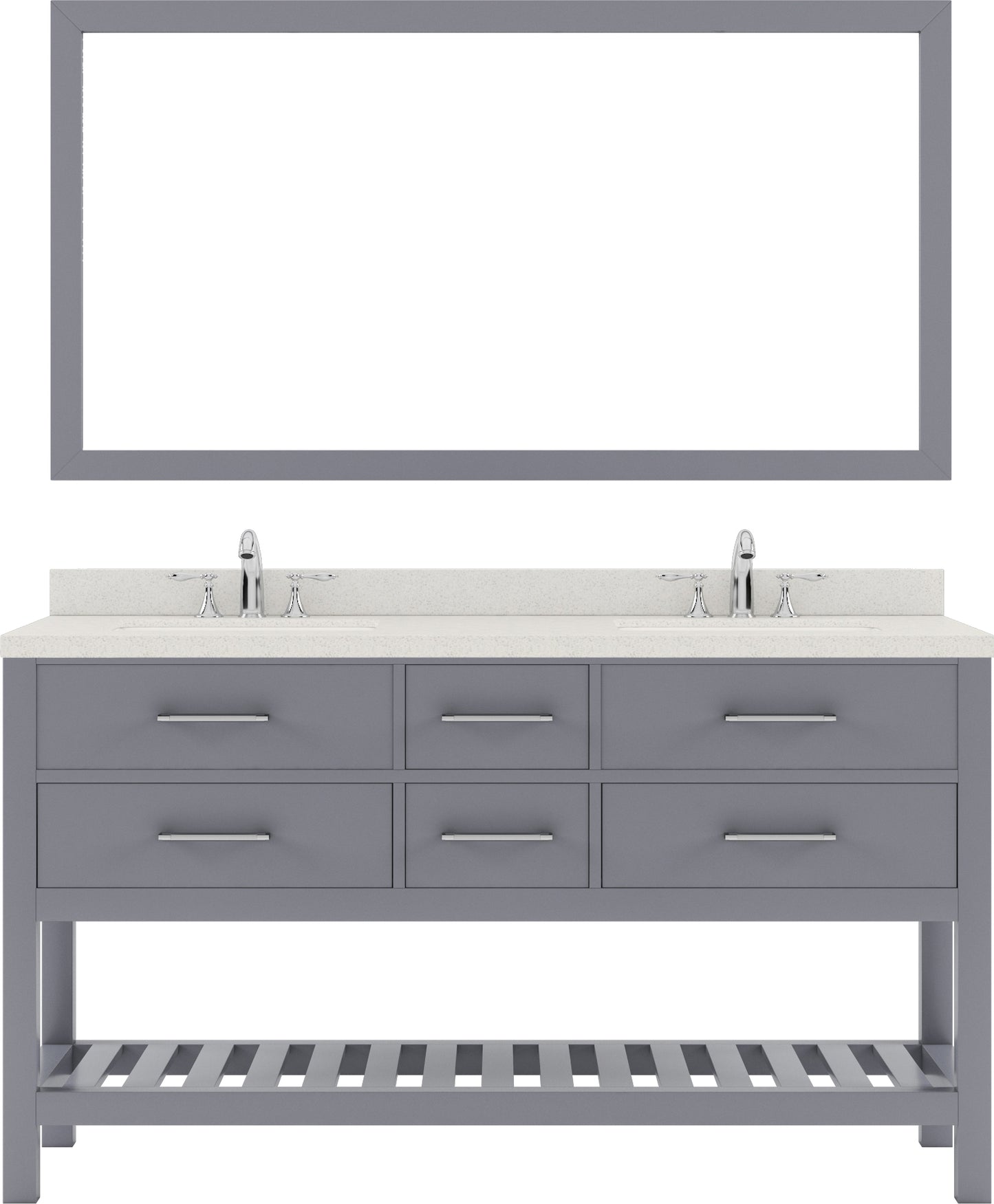 Virtu USA Caroline Estate 60" Double Bath Vanity with Dazzle White Top and Round Sinks with Matching Mirror - Luxe Bathroom Vanities