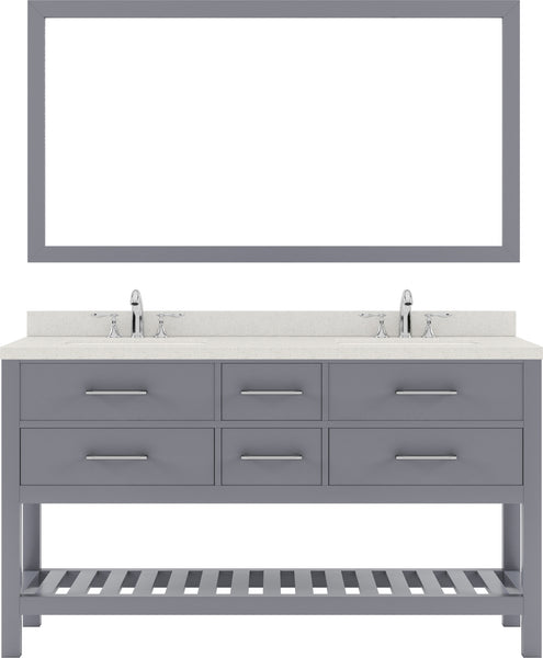 Virtu USA Caroline Estate 60" Double Bath Vanity with Dazzle White Top and Round Sinks with Matching Mirror - Luxe Bathroom Vanities