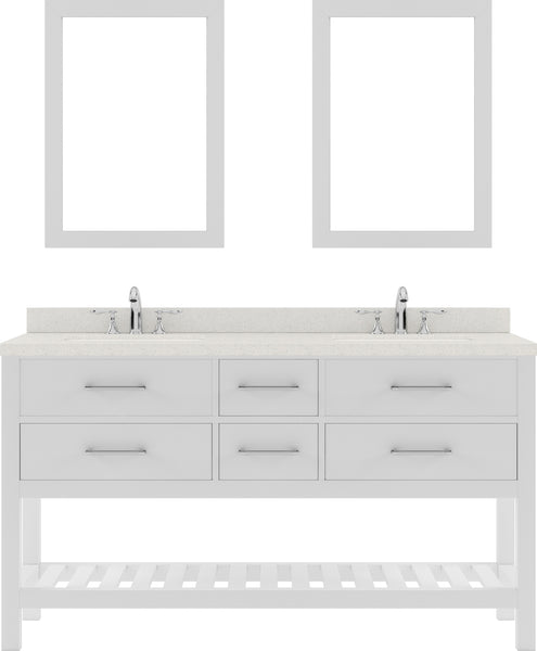 Virtu USA Caroline Estate 60" Double Bath Vanity with Dazzle White Top and Round Sinks with Polished Chrome Faucets with Matching Mirrors - Luxe Bathroom Vanities