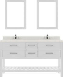 Virtu USA Caroline Estate 60" Double Bath Vanity with Dazzle White Top and Round Sink with Mirrors - Luxe Bathroom Vanities
