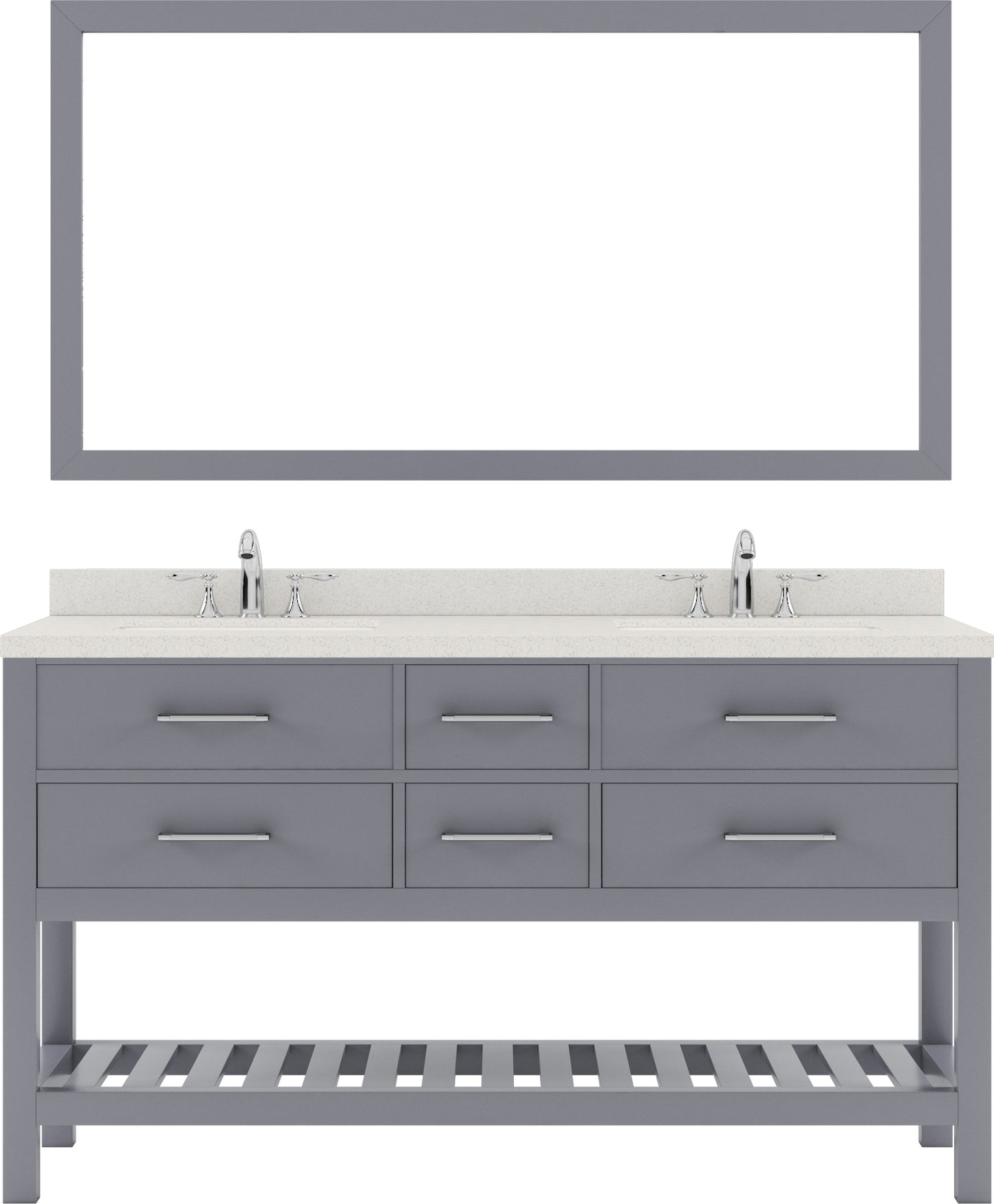 Virtu USA Caroline Estate 60" Double Bath Vanity with Dazzle White Top and Square Sinks with Matching Mirror - Luxe Bathroom Vanities