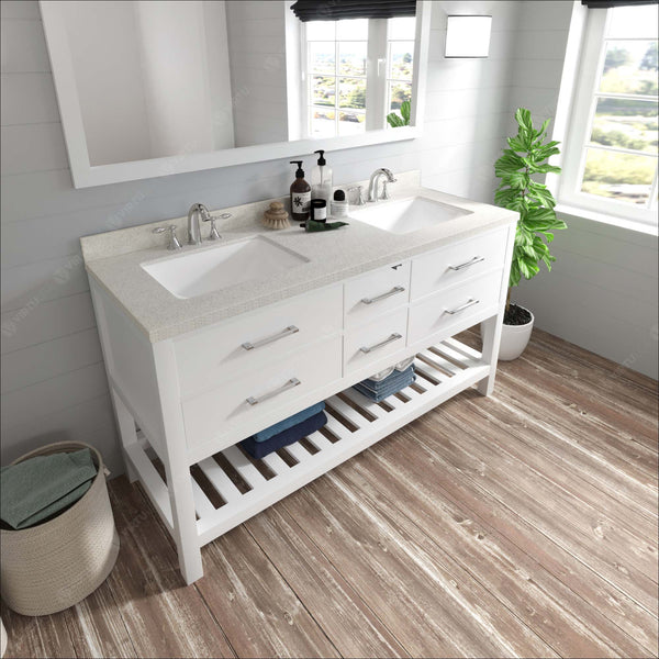Virtu USA Caroline Estate 60" Double Bath Vanity with Dazzle White Top and Square Sinks with Matching Mirror - Luxe Bathroom Vanities