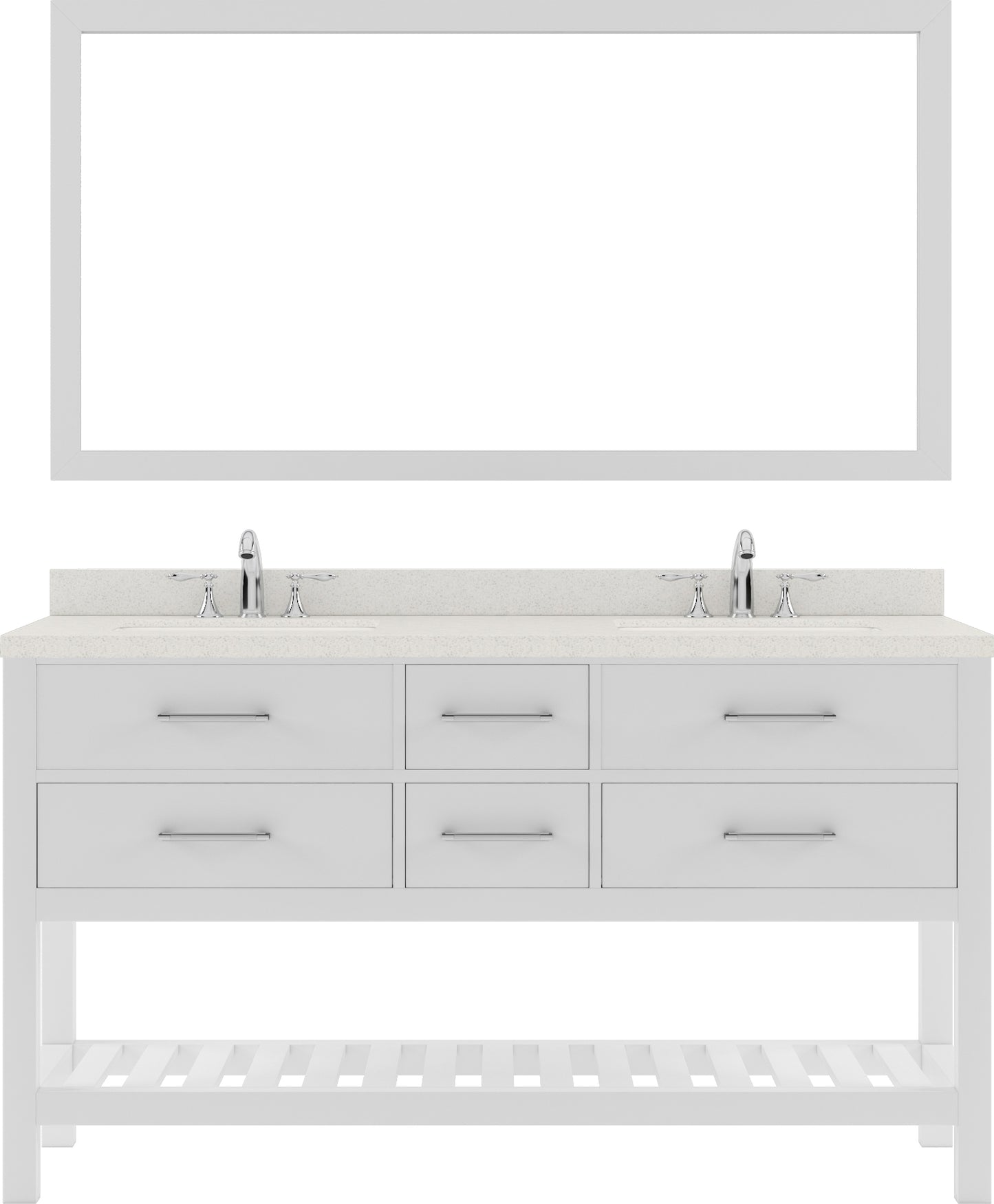 Virtu USA Caroline Estate 60" Double Bath Vanity  with Dazzle White Top and Square Sinks with Polished Chrome Faucets with Matching Mirror - Luxe Bathroom Vanities