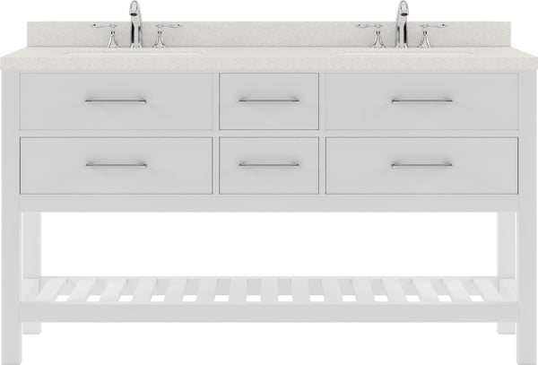 Virtu USA Caroline Estate 60" Double Bath Vanity with Daazzle White Top and Square Sinks with Polished Chrome Faucets with Matching Mirrors - Luxe Bathroom Vanities