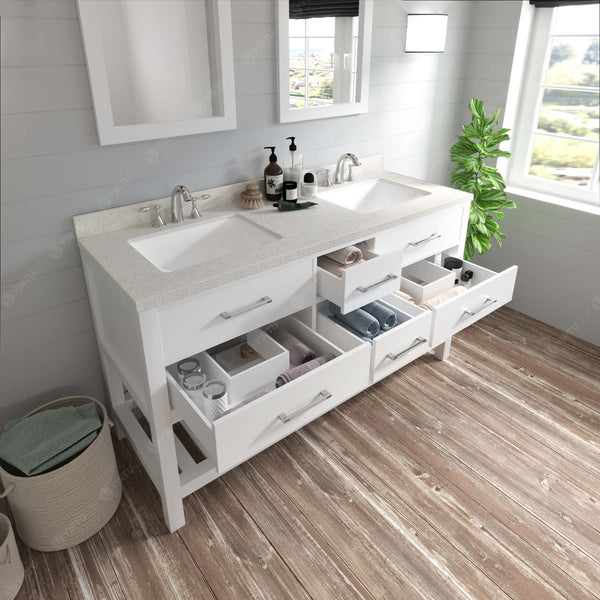 Virtu USA Caroline Estate 60" Double Bath Vanity with Dazzle White Top and Square Sinks with Matching Mirrors - Luxe Bathroom Vanities