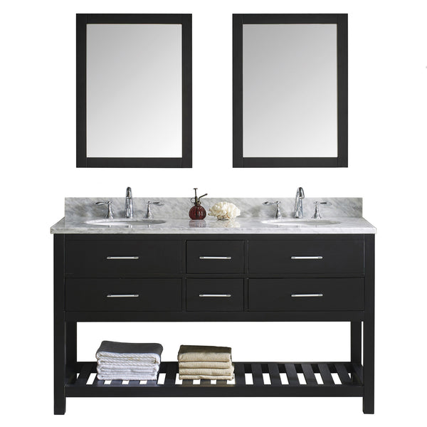 Virtu USA Caroline Estate 60" Double Bath Vanity with Marble Top and Round Sink with Polished Chrome Faucet and Mirrors - Luxe Bathroom Vanities Luxury Bathroom Fixtures Bathroom Furniture