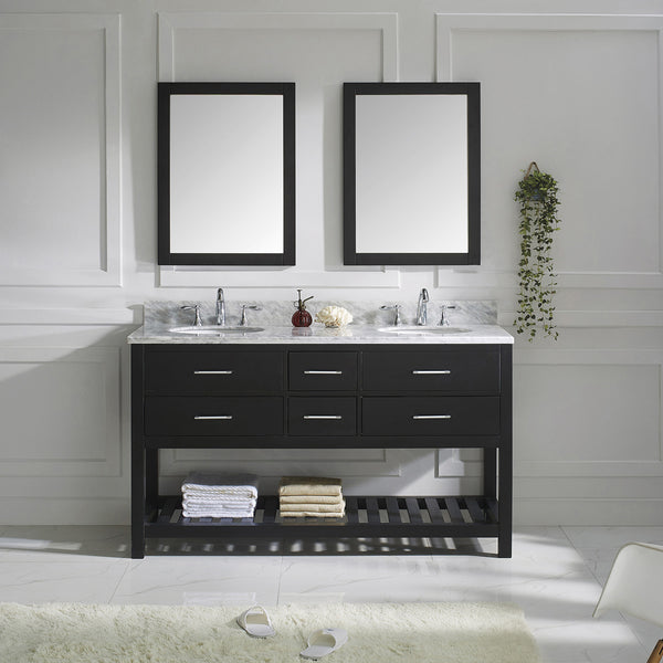 Virtu USA Caroline Estate 60" Double Bath Vanity with Marble Top and Round Sink with Mirrors - Luxe Bathroom Vanities