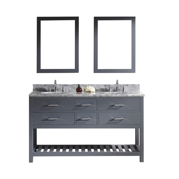 Virtu USA Caroline Estate 60" Double Bath Vanity with Marble Top and Round Sink with Polished Chrome Faucet and Mirrors - Luxe Bathroom Vanities Luxury Bathroom Fixtures Bathroom Furniture