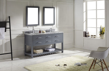 Virtu USA Caroline Estate 60" Double Bath Vanity with Marble Top and Round Sink with Mirrors - Luxe Bathroom Vanities