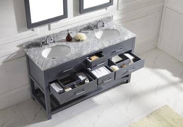 Virtu USA Caroline Estate 60" Double Bath Vanity with Marble Top and Round Sink with Mirrors - Luxe Bathroom Vanities