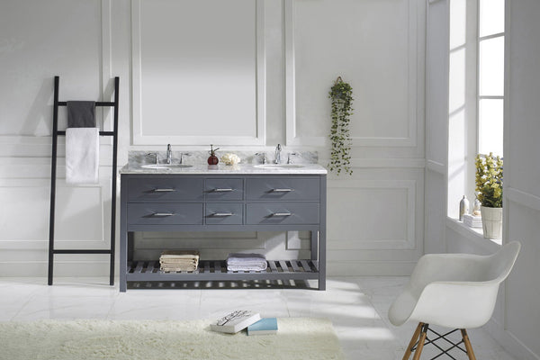 Virtu USA Caroline Estate 60" Double Bath Vanity with Marble Top and Round Sink - Luxe Bathroom Vanities