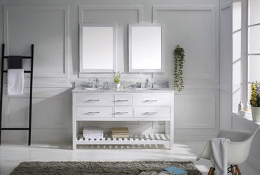 Virtu USA Caroline Estate 60" Double Bath Vanity with Marble Top and Round Sink with Polished Chrome Faucet and Mirrors - Luxe Bathroom Vanities