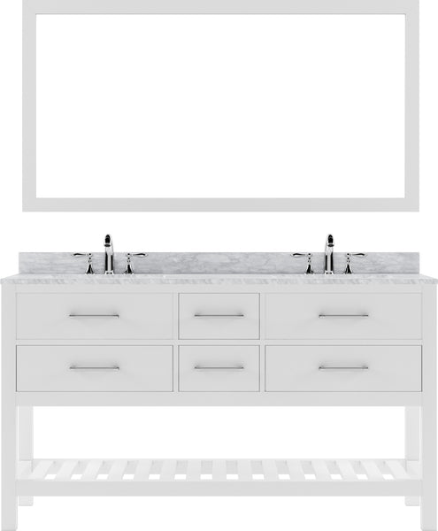 Virtu USA Caroline Estate 60" Double Bath Vanity with Marble Top and Round Sink with Brushed Nickel Faucet and Mirror - Luxe Bathroom Vanities