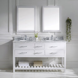 Virtu USA Caroline Estate 60" Double Bath Vanity with Marble Top and Round Sink with Mirrors - Luxe Bathroom Vanities