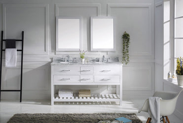 Virtu USA Caroline Estate 60" Double Bath Vanity with Marble Top and Round Sink with Mirrors - Luxe Bathroom Vanities