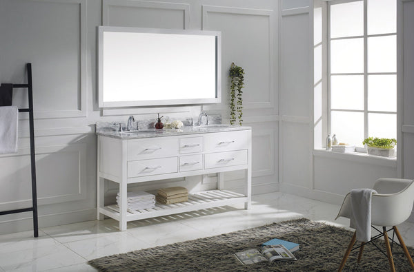 Virtu USA Caroline Estate 60" Double Bath Vanity with Marble Top and Round Sink with Mirrors - Luxe Bathroom Vanities