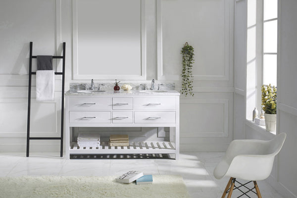 Virtu USA Caroline Estate 60" Double Bath Vanity with Marble Top and Round Sink - Luxe Bathroom Vanities