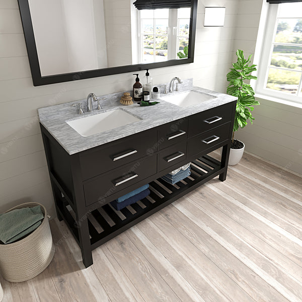 Virtu USA Caroline Estate 60" Double Bath Vanity with Marble Top and Square Sink with Mirror - Luxe Bathroom Vanities