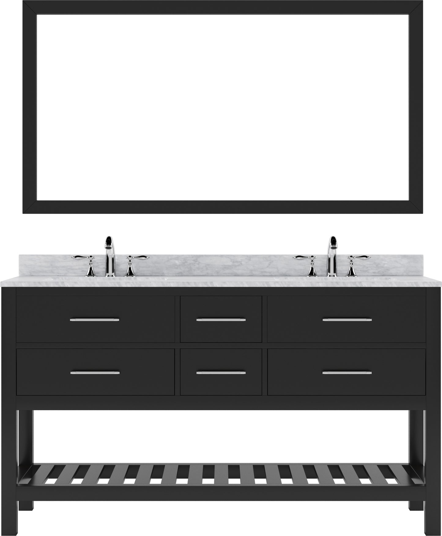 Virtu USA Caroline Estate 60" Double Bath Vanity with Marble Top and Square Sink with Mirror - Luxe Bathroom Vanities