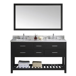 Virtu USA Caroline Estate 60" Double Bath Vanity with Marble Top and Square Sink with Brushed Nickel Faucet and Mirror - Luxe Bathroom Vanities Luxury Bathroom Fixtures Bathroom Furniture