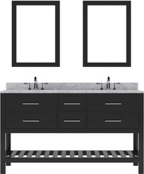 Virtu USA Caroline Estate 60" Double Bath Vanity with Marble Top and Square Sink with Polished Chrome Faucet and Mirrors - Luxe Bathroom Vanities