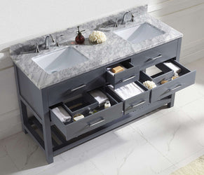 Virtu USA Caroline Estate 60" Double Bath Vanity with Marble Top and Square Sink with Mirror - Luxe Bathroom Vanities