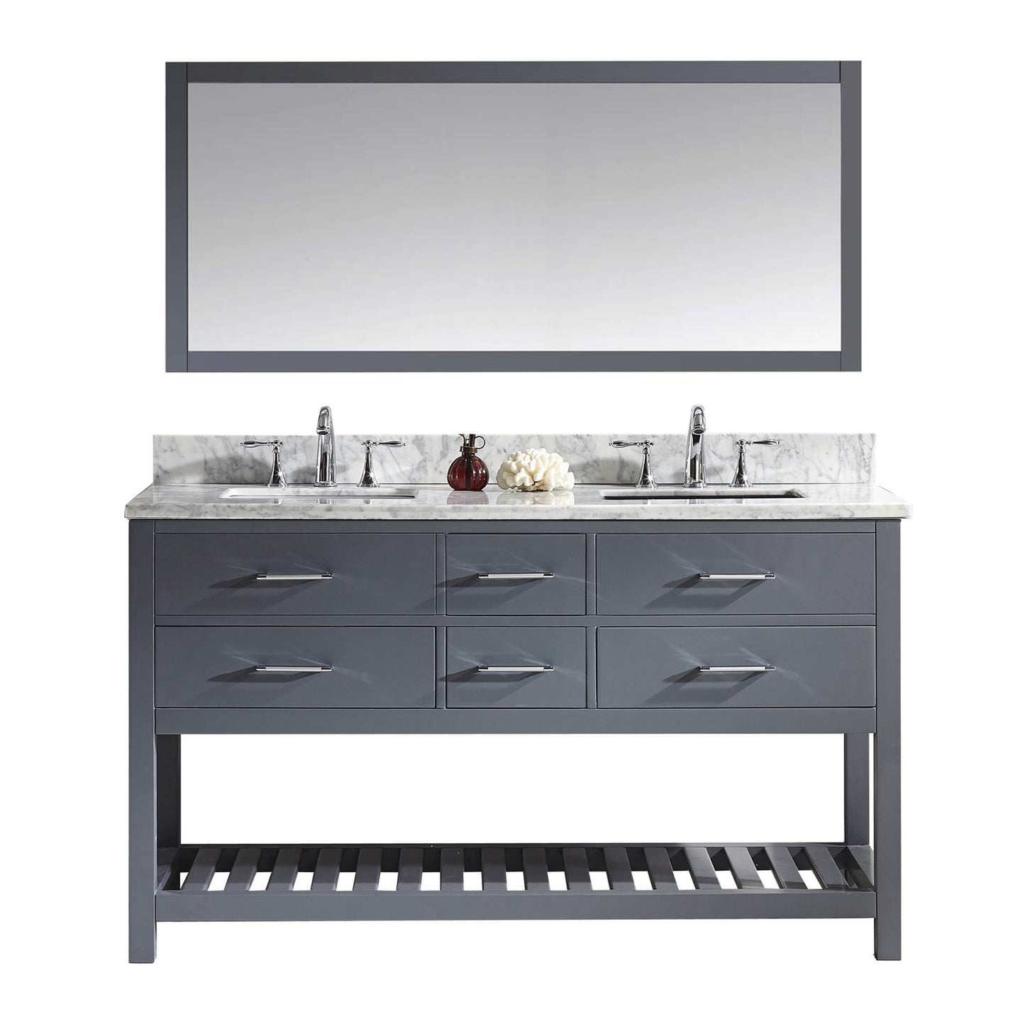 Virtu USA Caroline Estate 60" Double Bath Vanity with Marble Top and Square Sink with Brushed Nickel Faucet and Mirror - Luxe Bathroom Vanities Luxury Bathroom Fixtures Bathroom Furniture