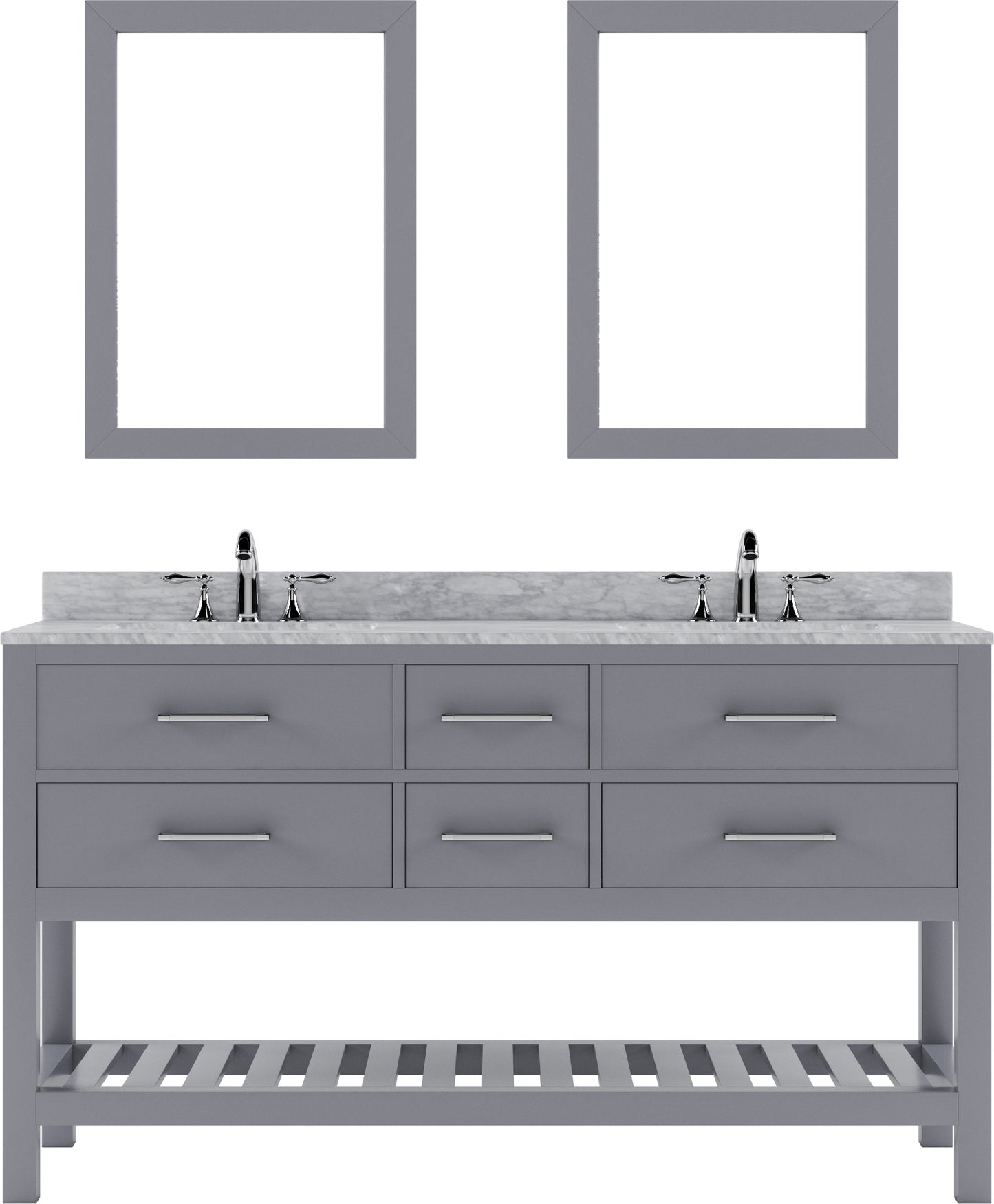 Virtu USA Caroline Estate 60" Double Bath Vanity with Marble Top and Square Sink with Mirrors - Luxe Bathroom Vanities