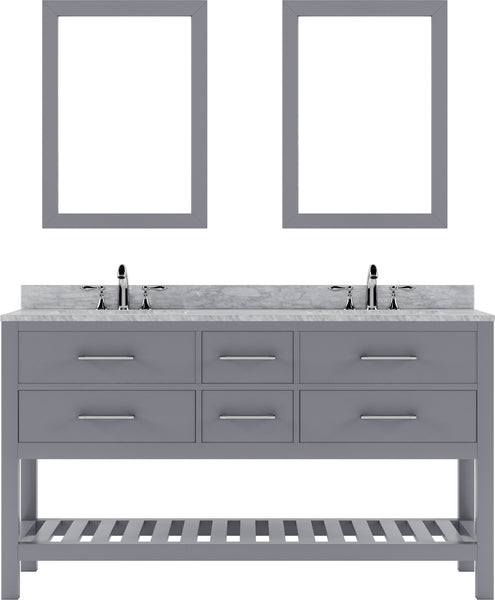Virtu USA Caroline Estate 60" Double Bath Vanity with Marble Top and Square Sink with Mirrors - Luxe Bathroom Vanities