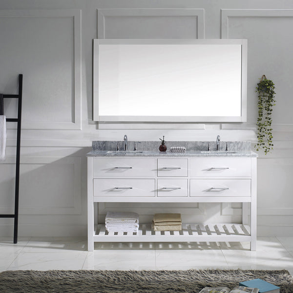Virtu USA Caroline Estate 60" Double Bath Vanity with Marble Top and Square Sink with Mirror - Luxe Bathroom Vanities