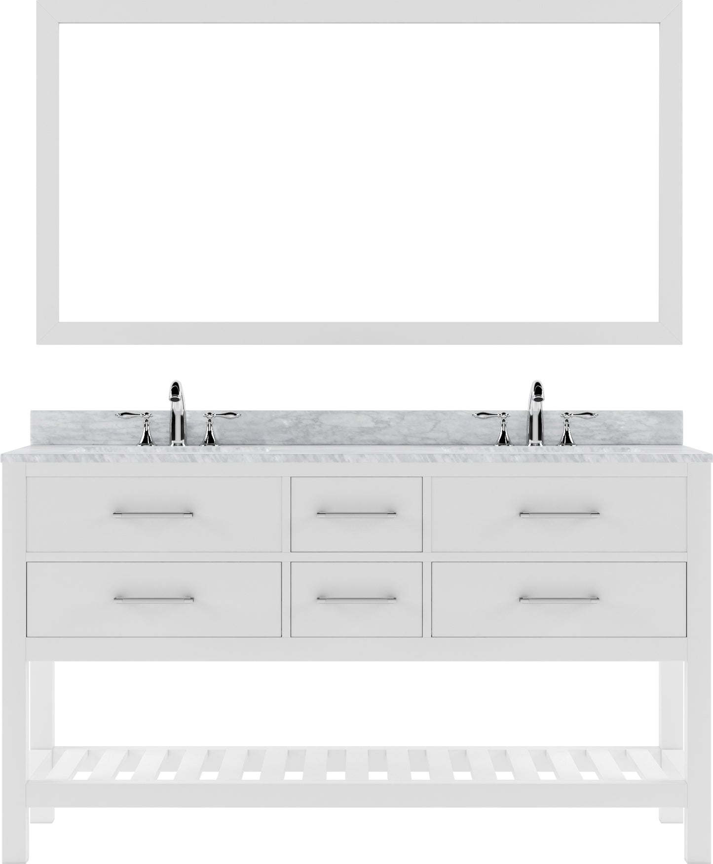 Virtu USA Caroline Estate 60" Double Bath Vanity with Marble Top and Square Sink with Mirror - Luxe Bathroom Vanities