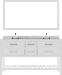 Virtu USA Caroline Estate 60" Double Bath Vanity with Marble Top and Square Sink with Mirror - Luxe Bathroom Vanities