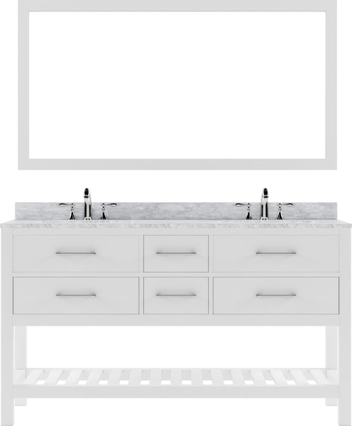 Virtu USA Caroline Estate 60" Double Bath Vanity with Marble Top and Square Sink with Mirror - Luxe Bathroom Vanities