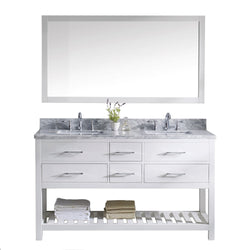 Virtu USA Caroline Estate 60" Double Bath Vanity with Marble Top and Square Sink with Brushed Nickel Faucet and Mirror - Luxe Bathroom Vanities Luxury Bathroom Fixtures Bathroom Furniture