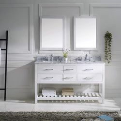 Virtu USA Caroline Estate 60" Double Bath Vanity with Marble Top and Square Sink with Brushed Nickel Faucet and Mirrors - Luxe Bathroom Vanities