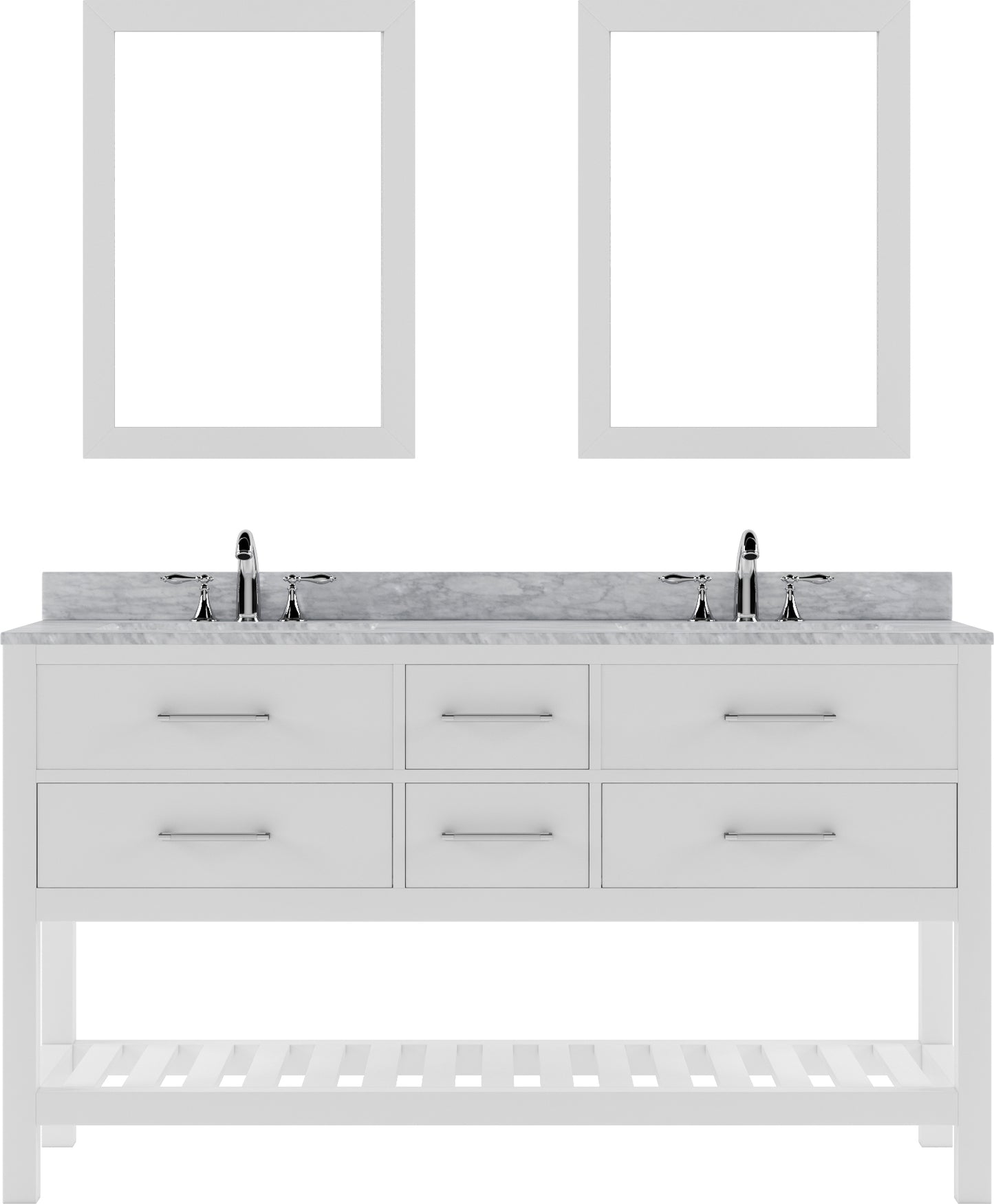 Virtu USA Caroline Estate 60" Double Bath Vanity with Marble Top and Square Sink with Polished Chrome Faucet and Mirrors - Luxe Bathroom Vanities