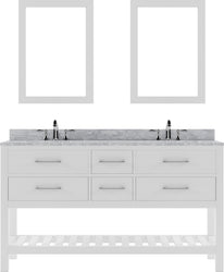 Virtu USA Caroline Estate 60" Double Bath Vanity with Marble Top and Square Sink with Polished Chrome Faucet and Mirrors - Luxe Bathroom Vanities