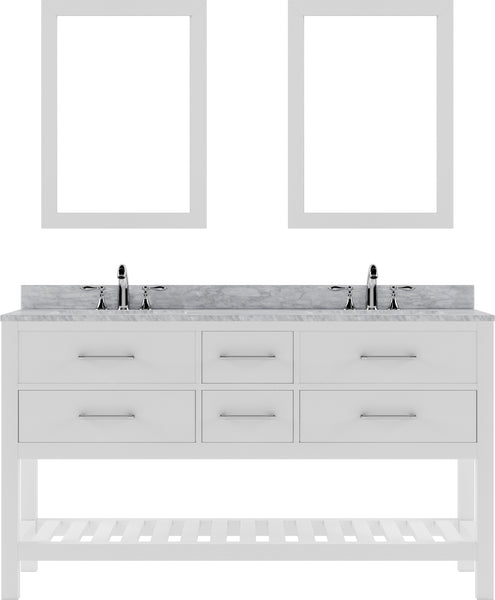 Virtu USA Caroline Estate 60" Double Bath Vanity with Marble Top and Square Sink with Polished Chrome Faucet and Mirrors - Luxe Bathroom Vanities